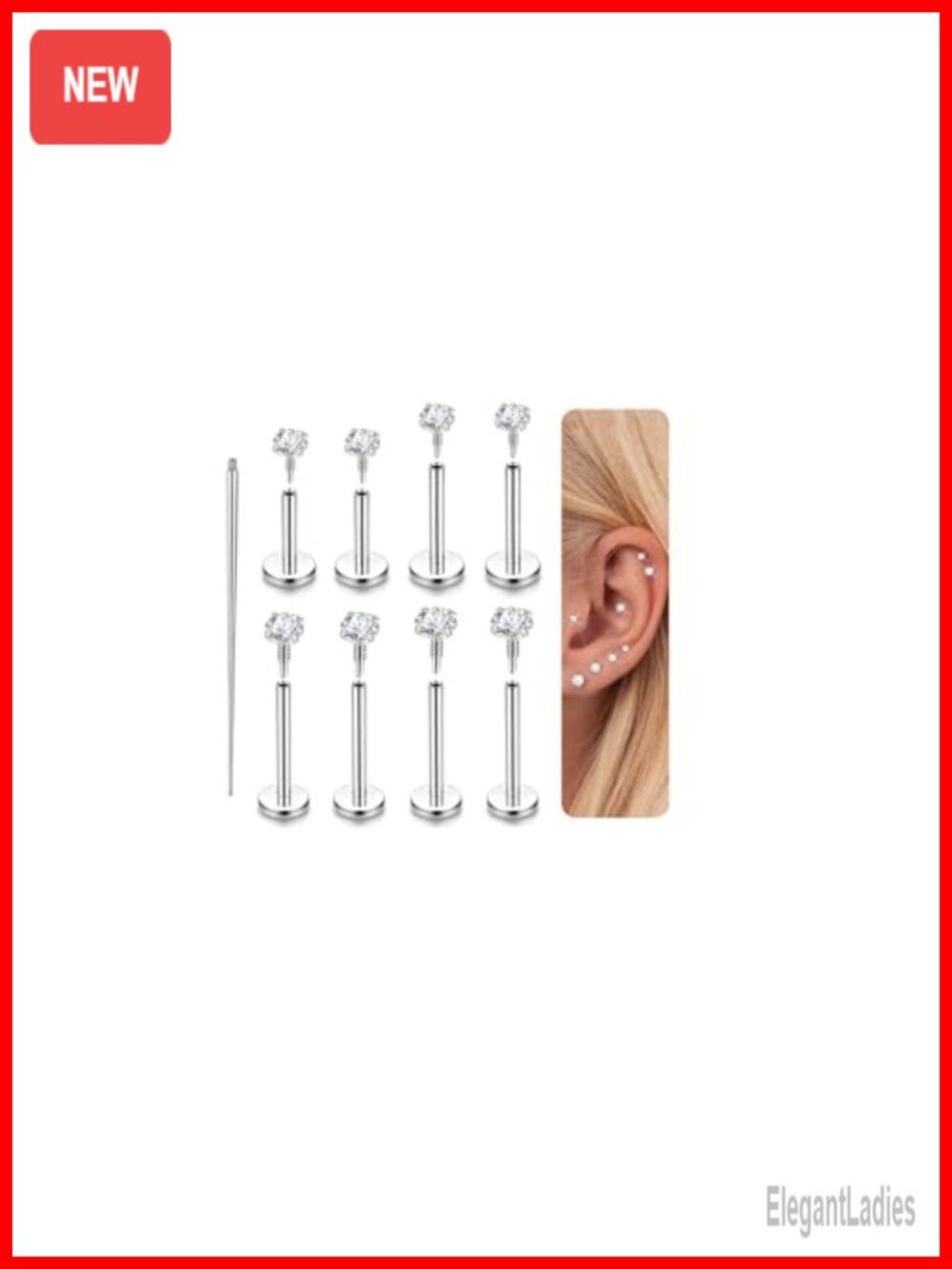 16G 18G Flat Back Earrings Studs Hypoallergenic 316L Stainless Steel Cartilage